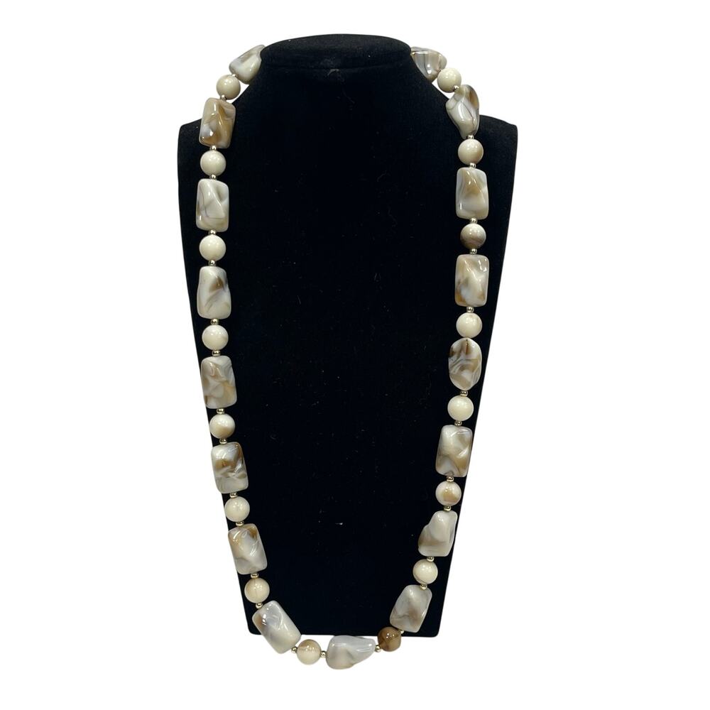 Faux Stone Plastic Bead Necklace 11.5" Boho Bohemian Unsigned